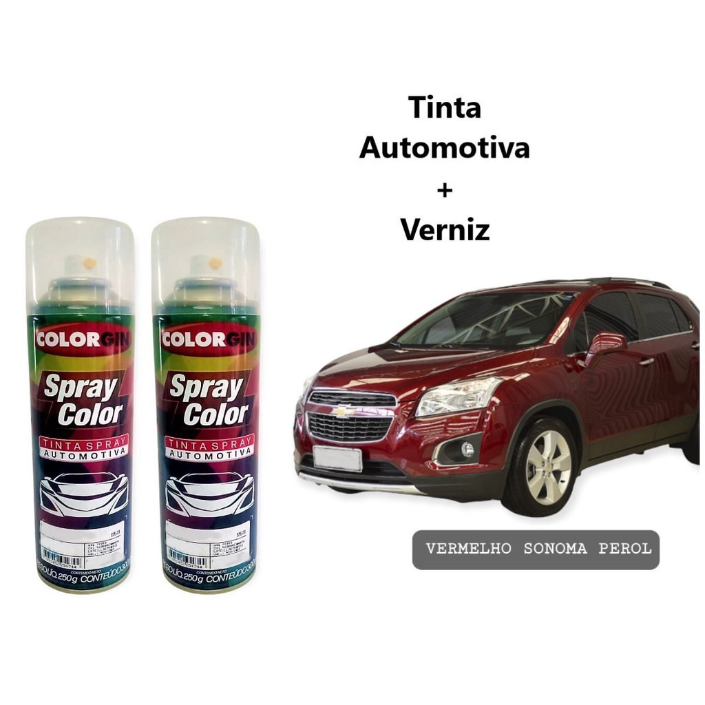 Kit pintura automotiva spray Vermelho Sonoma GM + Verniz + Lixa
