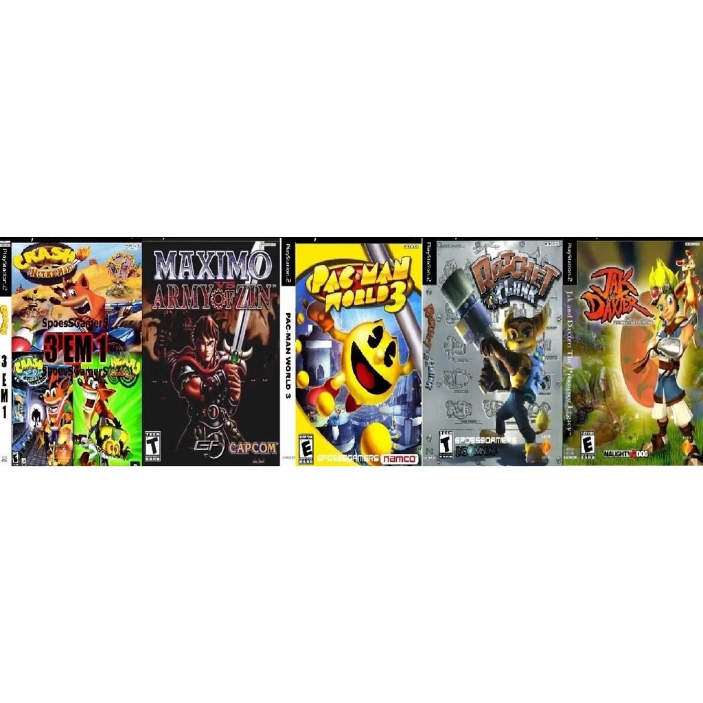 5 Jogos Ps2 Crash Maximo vs Army of Zin Pac man 3 Ratchet Clanck Jack ...