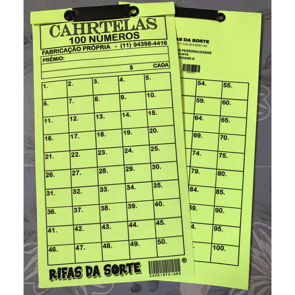 Papel Rifa 100 Numeros Cartela de rifa 100 números pct c/ 10 unidades | Shopee Brasil