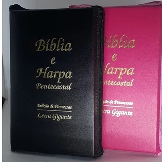 Kit 2 Bíblias Sagrada Letra Gigante C/ Harpa ZIPER - Preta e Pink - Tam. - 14x21 cm