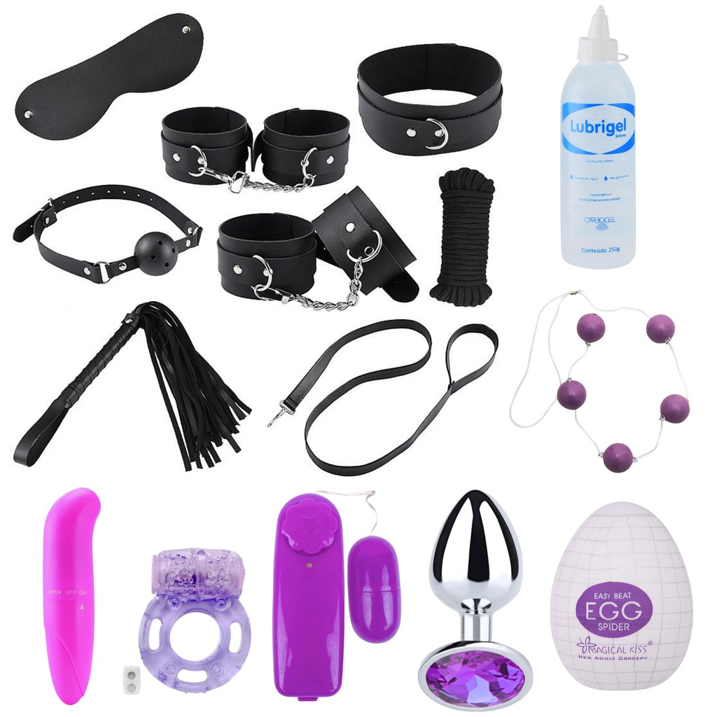 Kit 15 Itens Bdsm Vibrador Masturbador Lubrificante Algemas Sexy Shop Revenda Shopee Brasil 4915