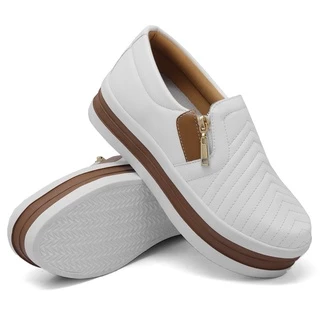 Tênis Feminino Slip On Plataforma Iate Sola Alta Casual Para Ficar Mais Alta Zíper Costura frontal