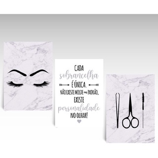 Kit 3 Placas 28x40 Mdf Quadros Estética Sobrancelha Cílios