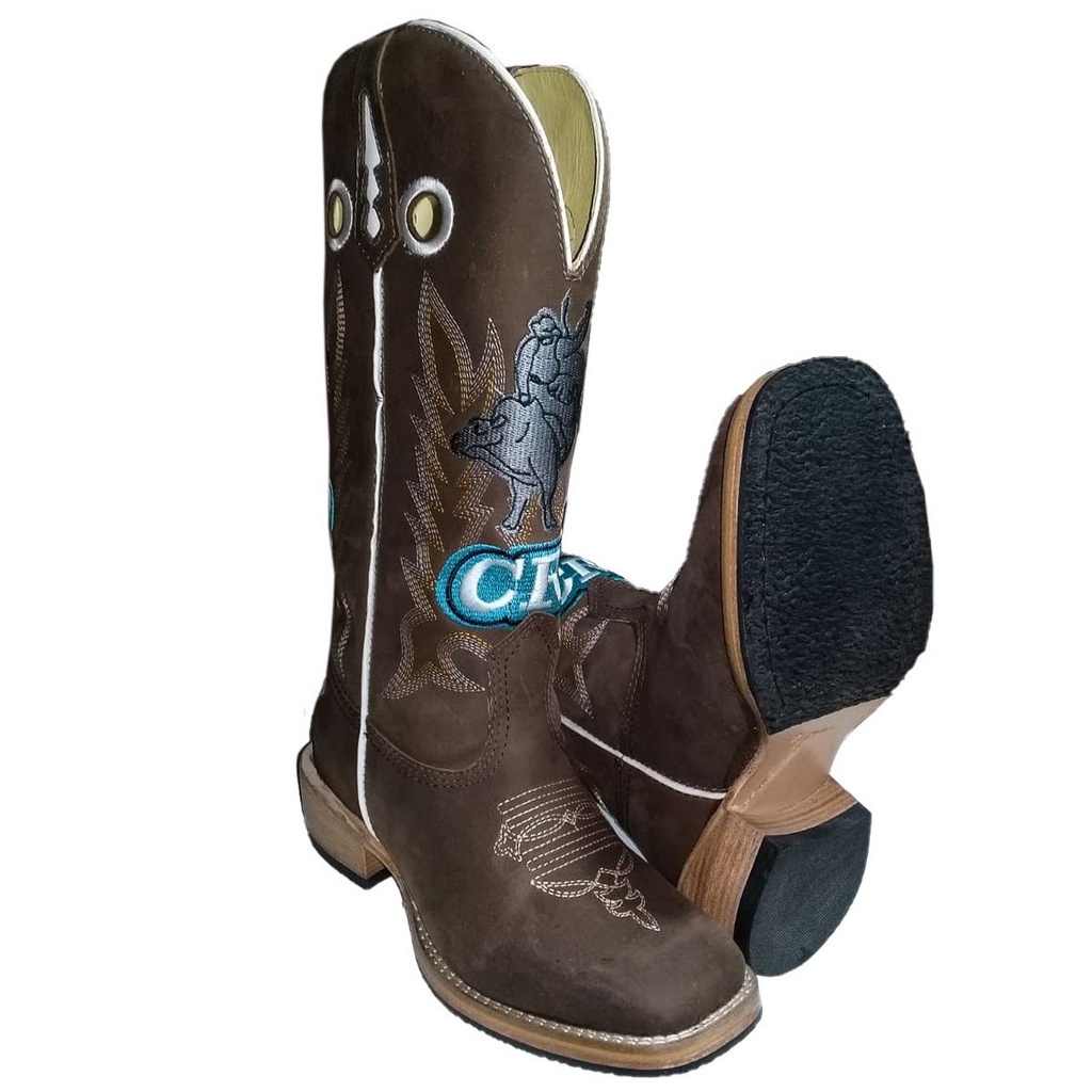 Bota Country Texana Masculina Couro Legitimo Cano Longo CRP Salto ...