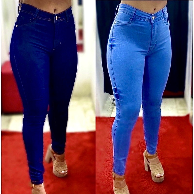 Calça jeans feminina skinny cós alto levanta bumbum c/ lycra - R