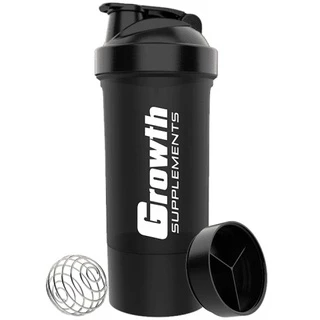 Coqueteleira 3 Compartimentos - Preta - 600ml - Growth Supplements (Acompanha Mix Ball)