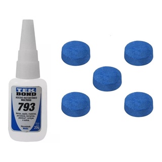 5 Solas de Couro Azul para Taco de Sinuca Bilhar 11mm + Cola para Virola e Sola Tek Bond 20g Kit Reparo