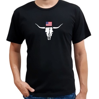 Camiseta Country Cabeça De Boi Bandeira Usa Moda Peão Boiadeiro