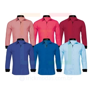 Kit 3 Camisa Social Masculina Varias Cores P ao G12 Manga Longa Promoção Plus Size Moda Maior