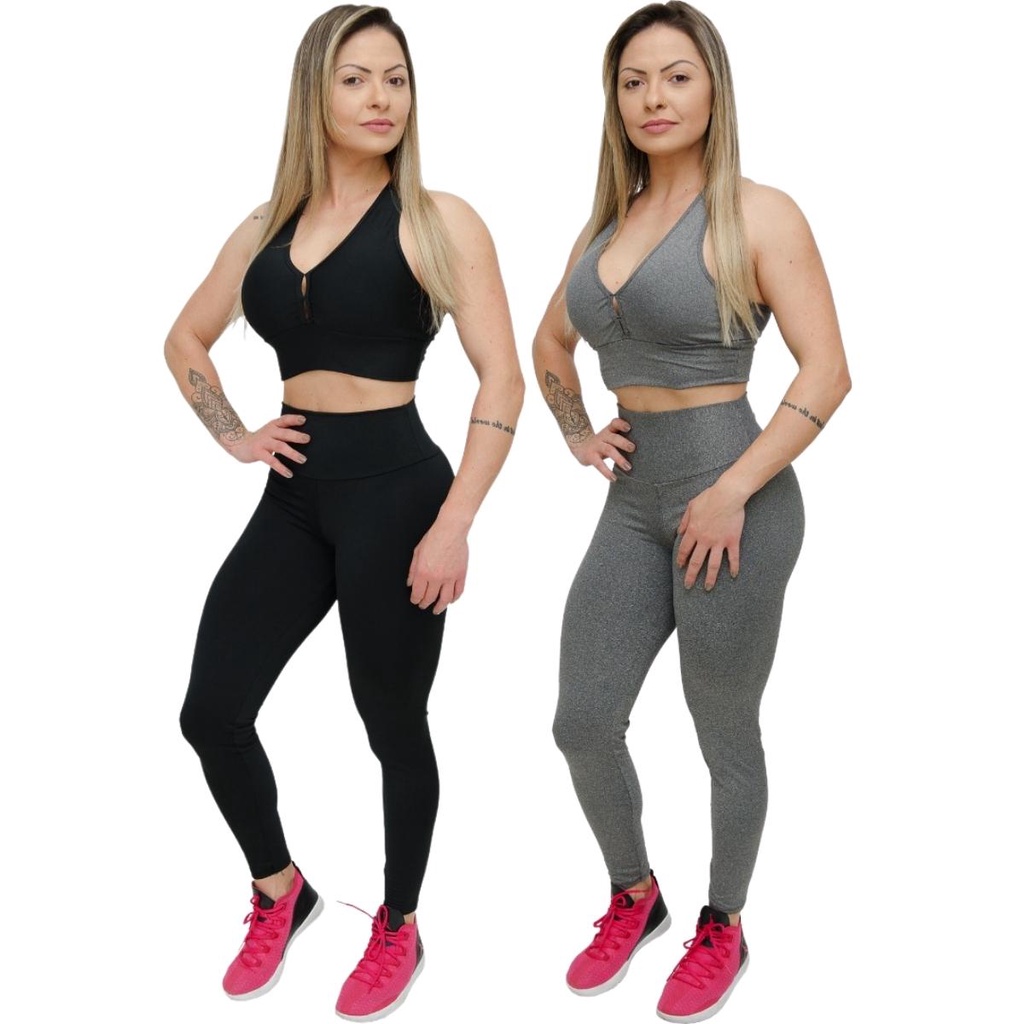 Kit 2 Conjuntos Feminino Top + Legging Roupas Academia Fitness Premium