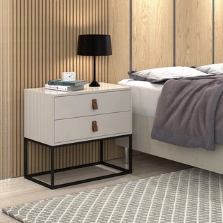 Criado Unic Off White 60cm Com puxadores De Couro