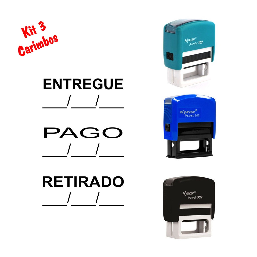 CARIMBO PAGO, ENTREGUE, RETIRADO kit com 3