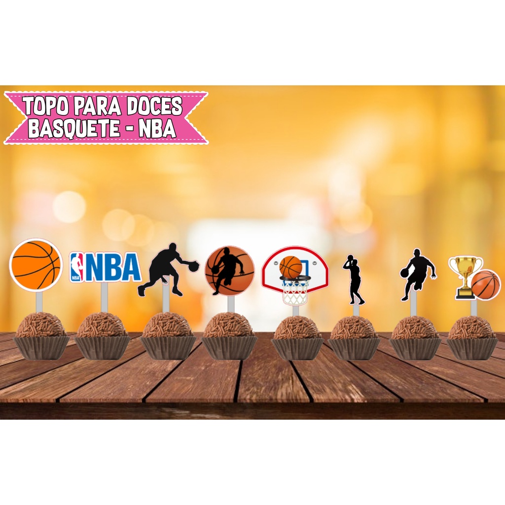 Topo de Bolo + 24 Toppers Docinhos Jogo de Basquete Nba