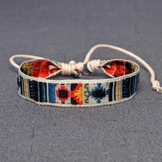 Pulseira De Corda Tecida À Boêmia Estilo Étnico Algodão Feito A Mão Para Homens E Mulheres