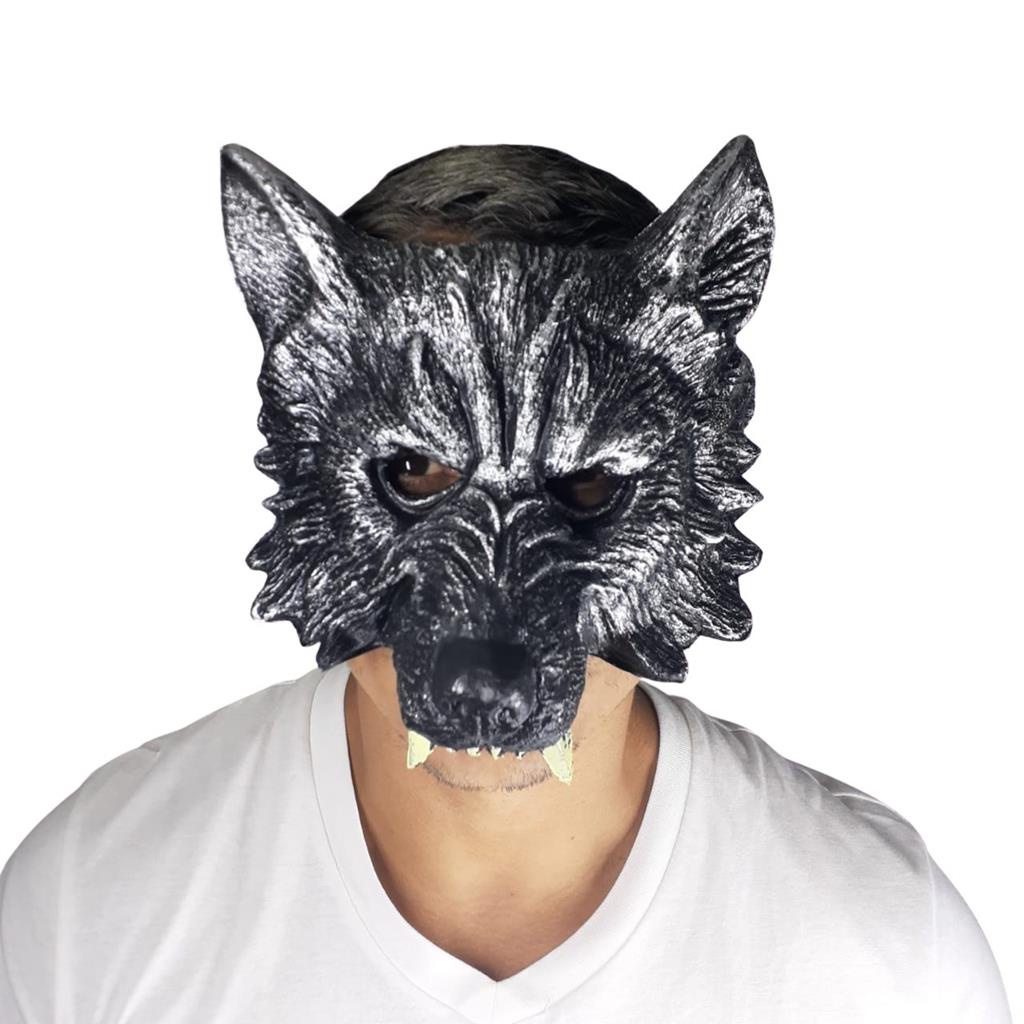 Mascara de Latex Lobo meio rosto Haloween, Cosplay Fantasia