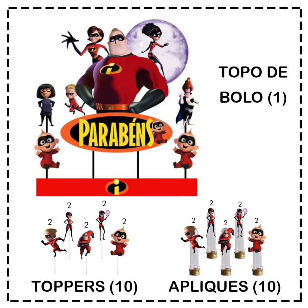 Topo de Bolo Os Incríveis + Toppers para doces + Apliques para  Lembrancinhas | Shopee Brasil