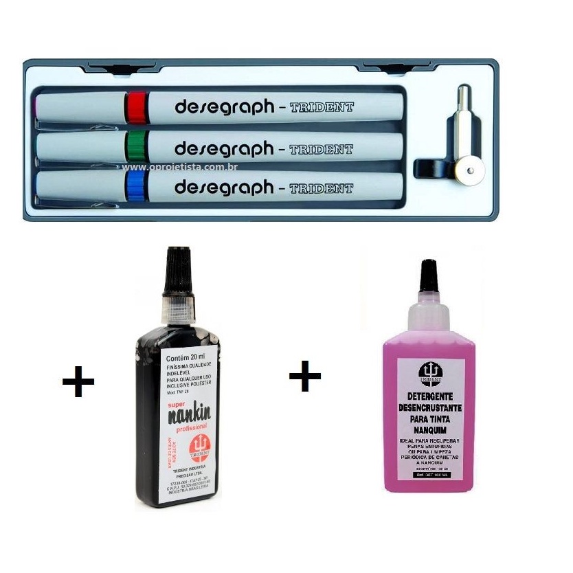 KIT TRIO CANETAS DESEGRAPH+ TINTA NANKIN+DESINCRUSTANTE