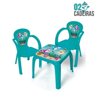 Mesa Mesinha Infantil Decorada Tubarao Shark Com 2 Cadeira