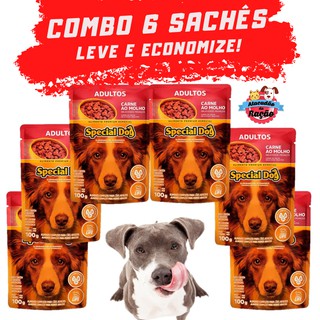 Super Combo 6 Sachês de Rações Úmidas Special Dog Cachorros Adultos Sabor Carne ao Molho 600g total