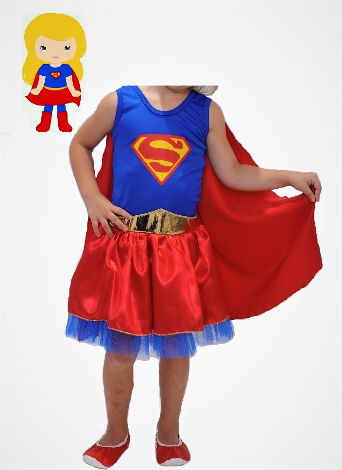 Fantasia Super Girl Vestido com Capa e Acessórios de Perna em