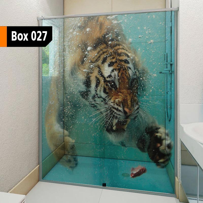 Adesivo Para Box De Banheiro 3d Tigre Branco Largura Total Até 120cm