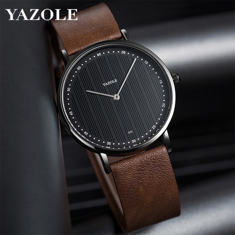 Orologio Uomo YAZOLE Moda Business - Quadrante Analogico In Acciaio E Cinturino In Pelle PU - Cronografo Finto - 3