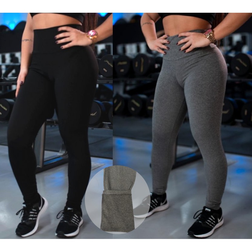 Calça Legging Cintura Alta Poliéster Moda Fitness Feminino