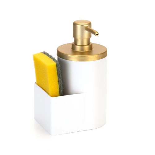 Dispenser para Detergente e Bucha Branco Dourado Fosco 600ml
