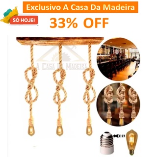 Luminária Lustre Pendente Trio Corda Retro Vintage Rustico