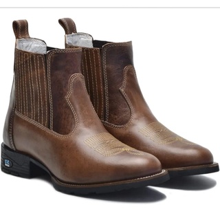 Bota Masculina RR Botas Texana Country em Couro Elastico com Bordado Bico Redondo