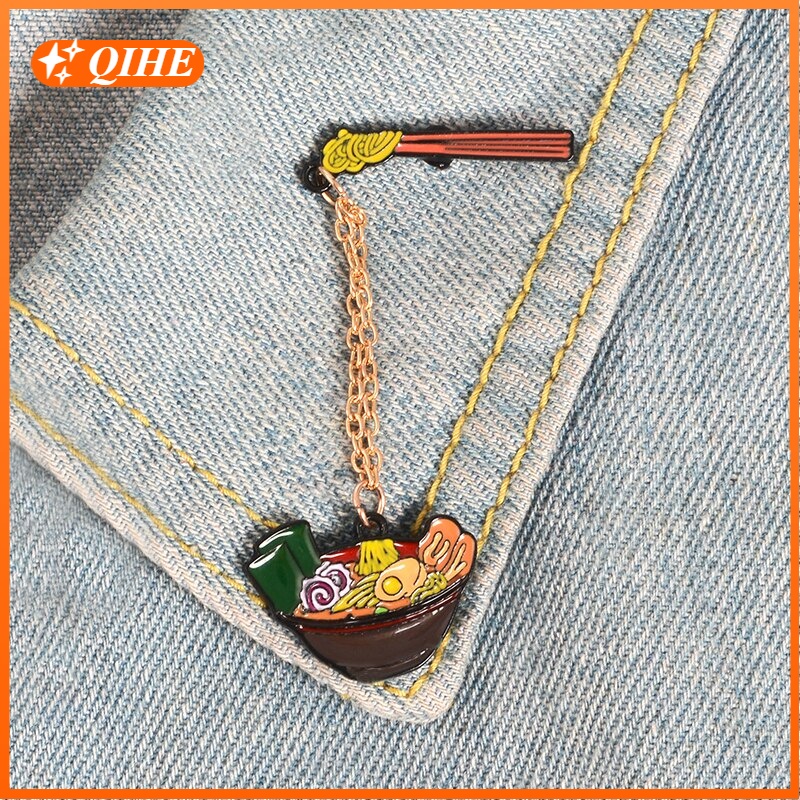 Broche De Alfinete Japonês De Ramen E Hashi/Comida/Macarrão Com Corrente/Pinos/Acessórios Da Moda Para Jaquetas Jeans