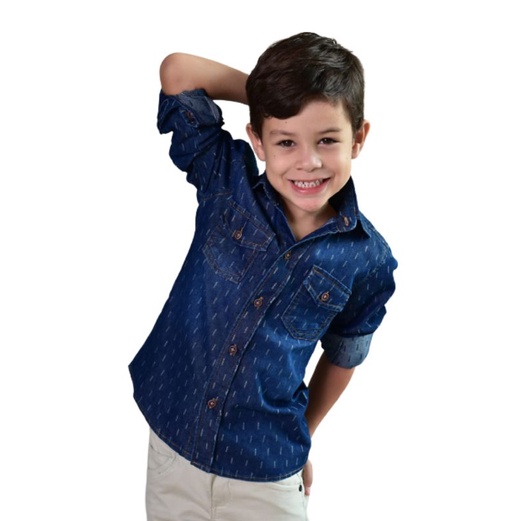 Manga Comprida Camisa Jeans Infantil Masculina Manga Curta Camisa