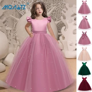 MQATZ Vestido De Dama De Honra Longo Sem Costas Para Meninas Princesa Festa 4-14 Anos LP-278
