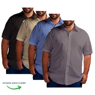 Kit 4 Camisa Social Plus Size Manga Curta Camisa Masculina Social Tamanho Extra Grande Camiseta Social G1 G2 G3