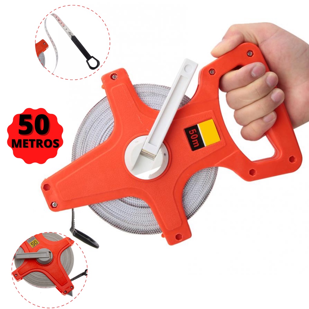 Trena 50 Metros Aberta Fita Métrica De Fibra Vidro 14mm Promoção