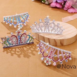 [Crianças Tiaras Coroas Meninas Festa De Aniversário Coloful Rhinestone Crystal Hair Comb Coroa Princesa Headwear