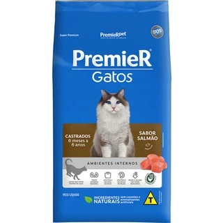 Ração Premier Pet Ambientes Internos Salmão 6 Meses a 6 Anos para Gatos Castrados