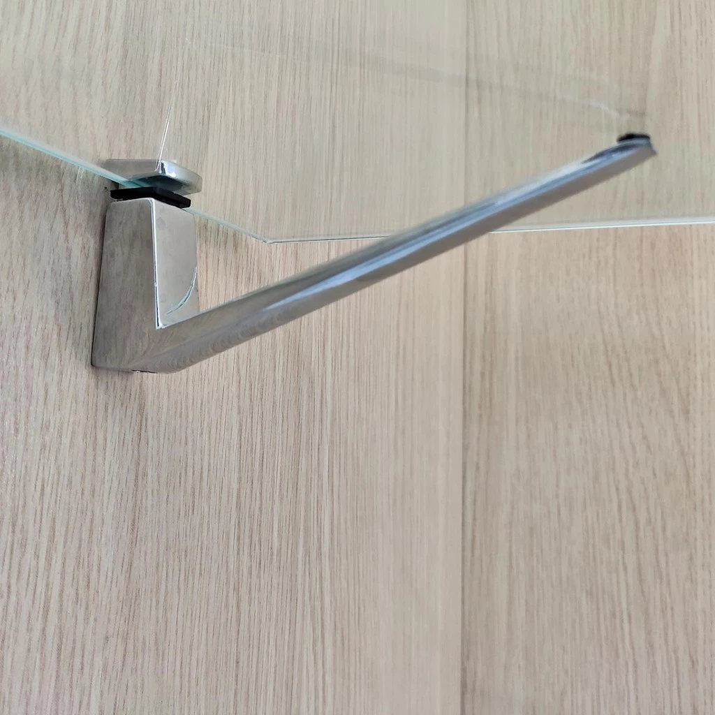Suporte Omega para prateleira de vidro (kit com 4 unidades com parafuso e buchas incluidos)