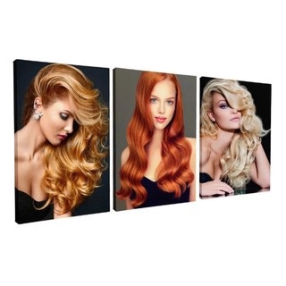 Quadros Decorativos salão de beleza cabelereira cabelo feminino 002 Mosaico 3 peças 30 x 121