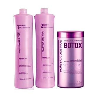 Kit Shampoo Pré-Tratamento 1L + Selagem Térmica 1L + Botox 1Kg Plástica dos Fios