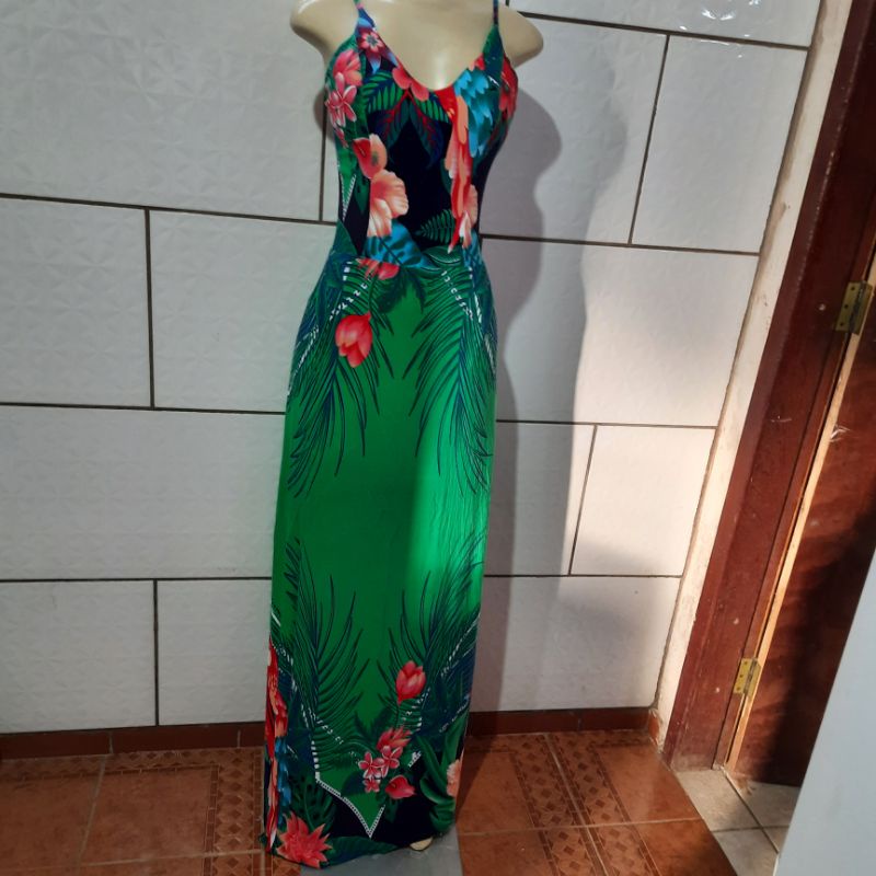 Vestido longo deals verde florido