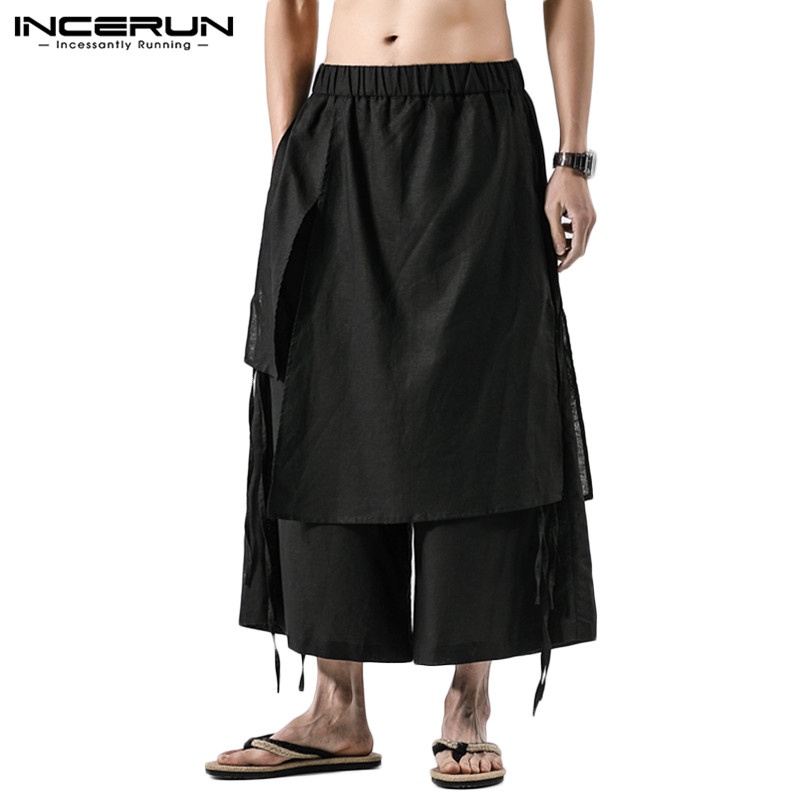 INCERUN Men's Fashion Asymmetric Loose Elastic Waist Harem Pants