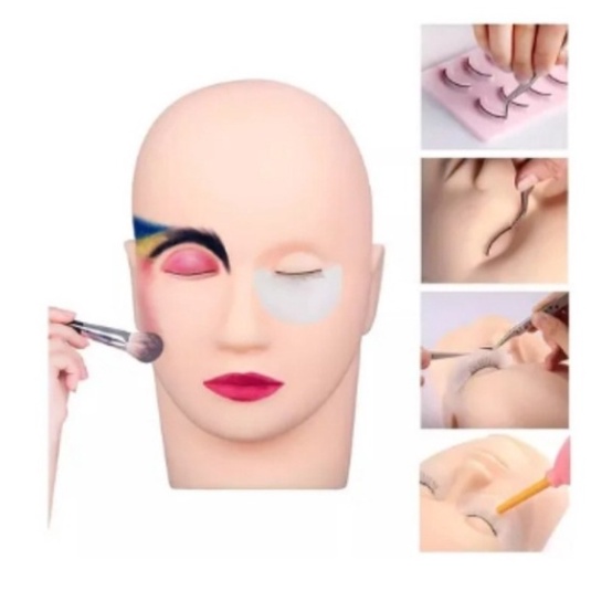 Cabeça de Boneca de Silicone P/ Treino Micropigmentação de Sobrancelha  Alongamento de Cílios Make Maquiagem