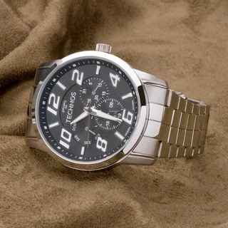 Relogio Technos Masculino Prata Fundo Preto 6p29afts/1p Original Presente Homens Marido Original com Garantia de 1 Ano