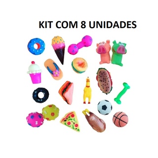 Kit 8 Brinquedos Mordedores para pet cachorro de vinil anti-stress