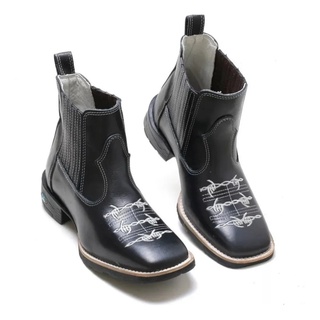 Bota Masculina RR Botas Texana Country em Couro Boradado Arame Bico Quadrado