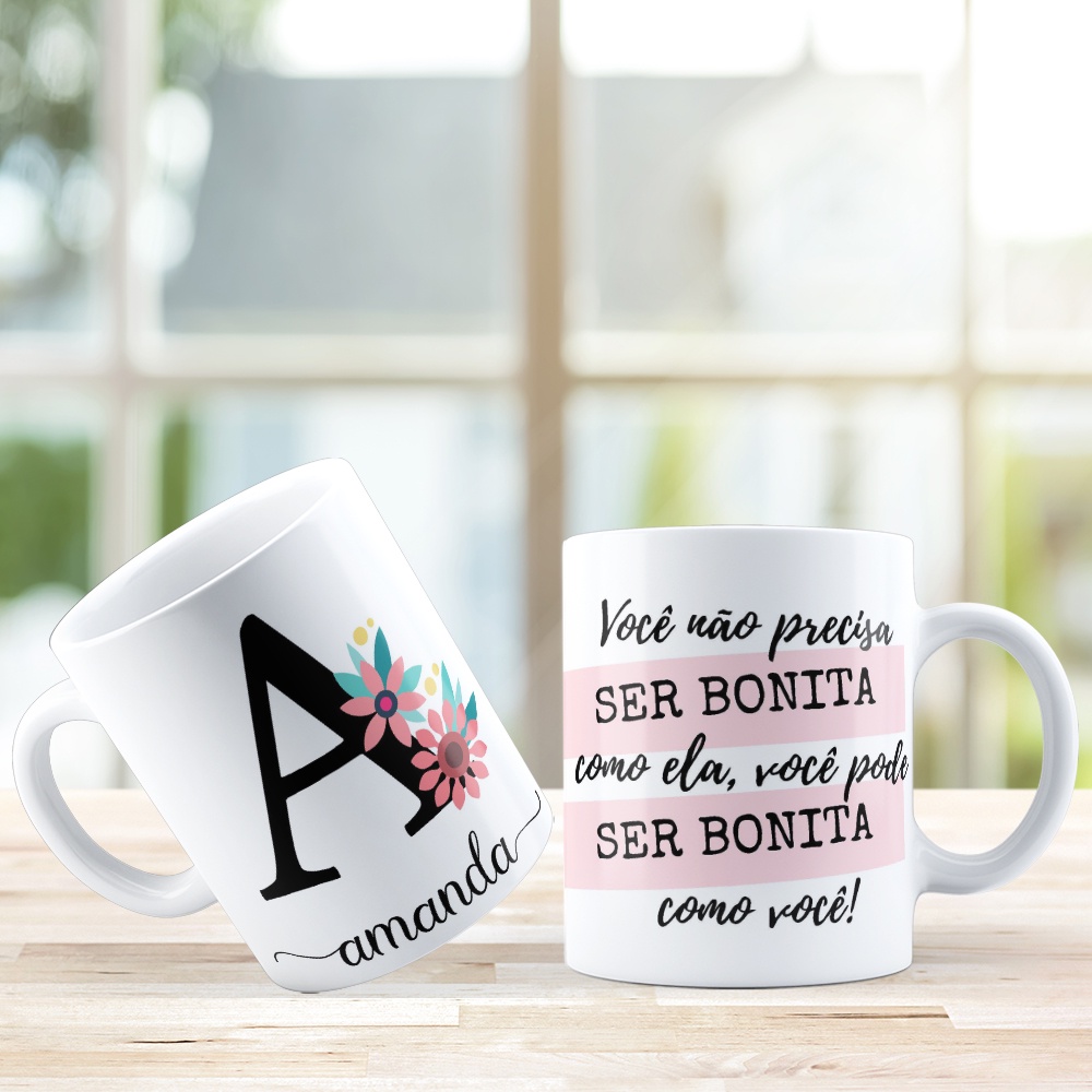 Caneca Personalizada com Nome - Alfabeto e Frase - Porcelana 325ml ...