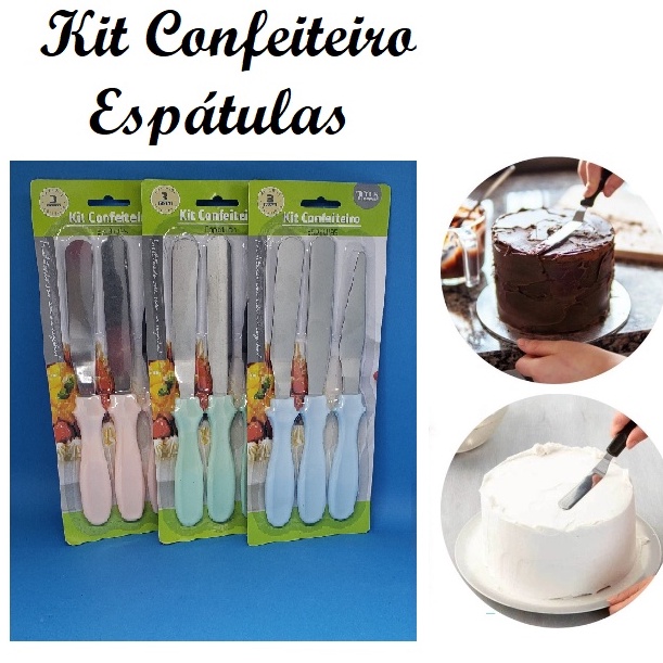 Kit Jogo de Espátulas Lilás Inox 3 Peças Para confeitaria - Shop
