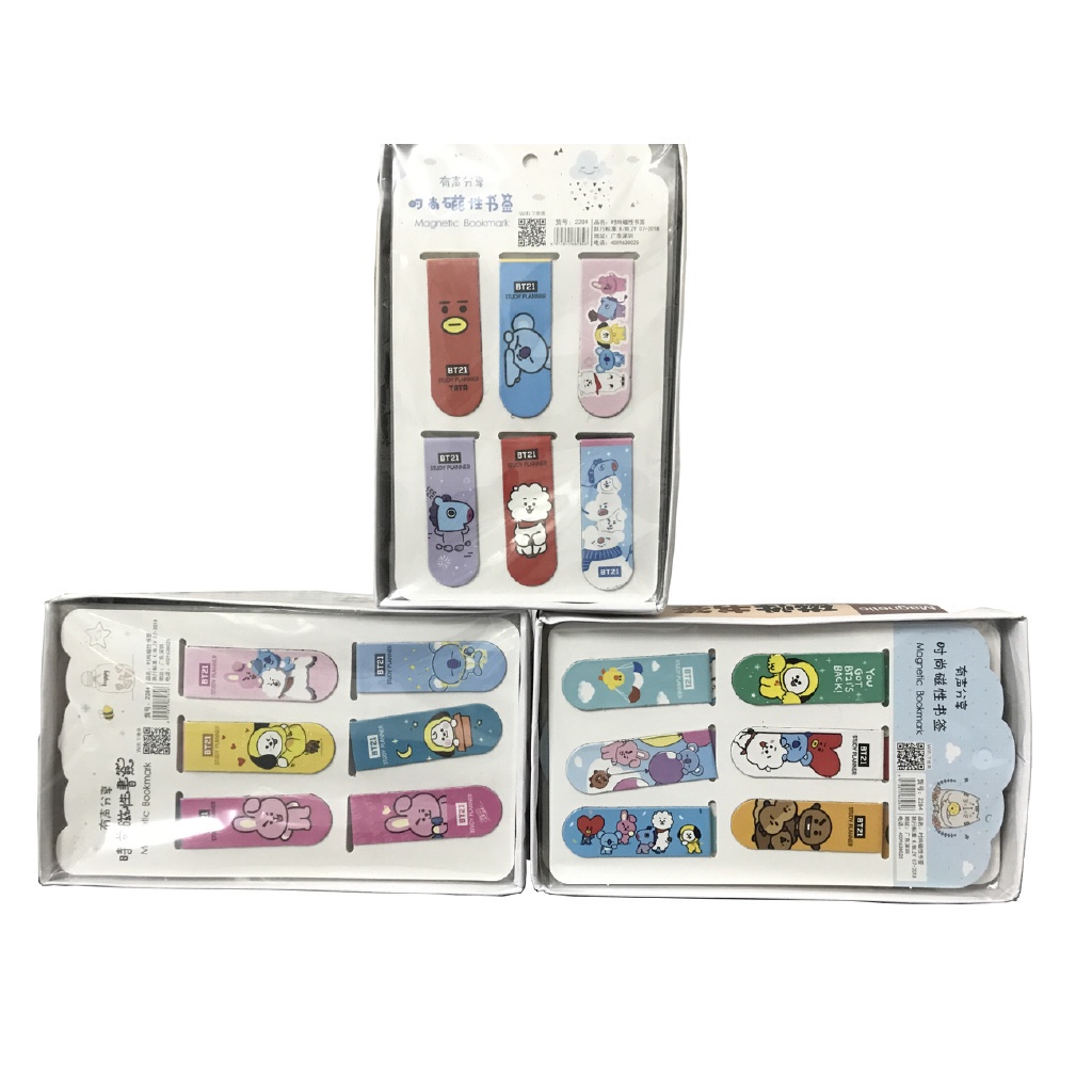 6 Pçs / Set Kpop Bts Bt21 Papel Ímã Magnético Marcadores Bonito