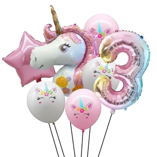 8 Pçs/set Unicórnio Balões De Látex Gradiente Número Da Folha Globos 1 2 3rd Feliz Aniversário Decorações Do Partido